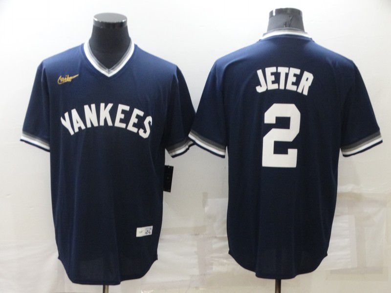 Men New York Yankees #2 Jeter Blue Throwback Game 2022 Nike MLB Jersey